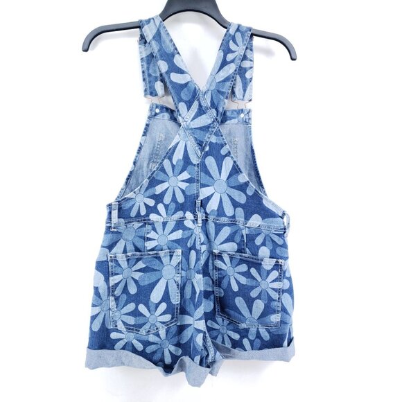 No Boundaries Denim Floral Print Shortalls With Buckle Straps Juniors Medium - Picture 2 of 11